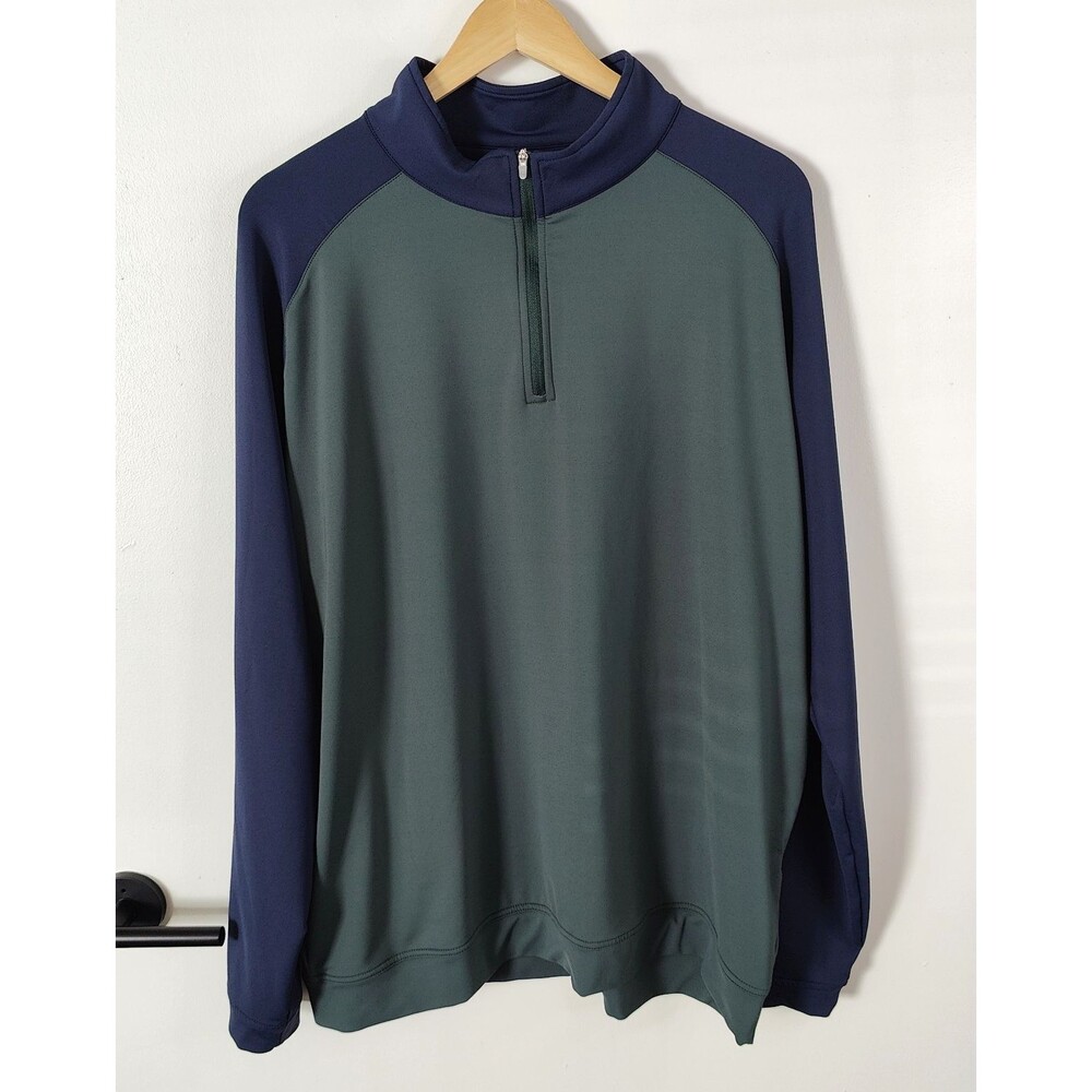 Peter Millar Mens Size XL Perth Quarter Zip Pine Performance Pullover Green